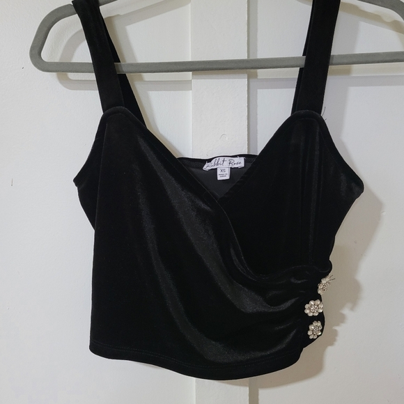 Rabbit Rose Tops - Velvet Black Top with Embellishments